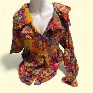 Vintage Floral Ruffle Blouse 🌺 90s Romantic